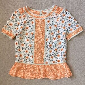 BODEN orange floral peplum blouse, Sz US 2.